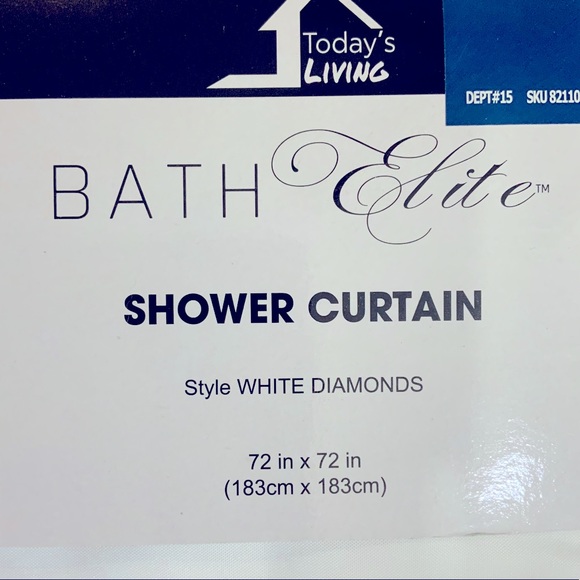 White Diamonds Shower Curtain Fabric Sparkling Rhinestones 72” x 72” White - Picture 8 of 14
